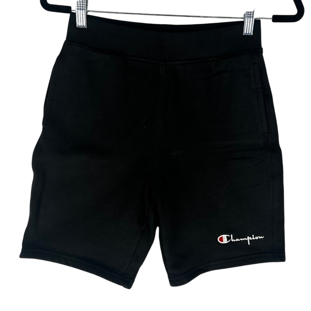 Champion Black Heavy Sweat Shorts Front Pockets Single Back Youth Size Large